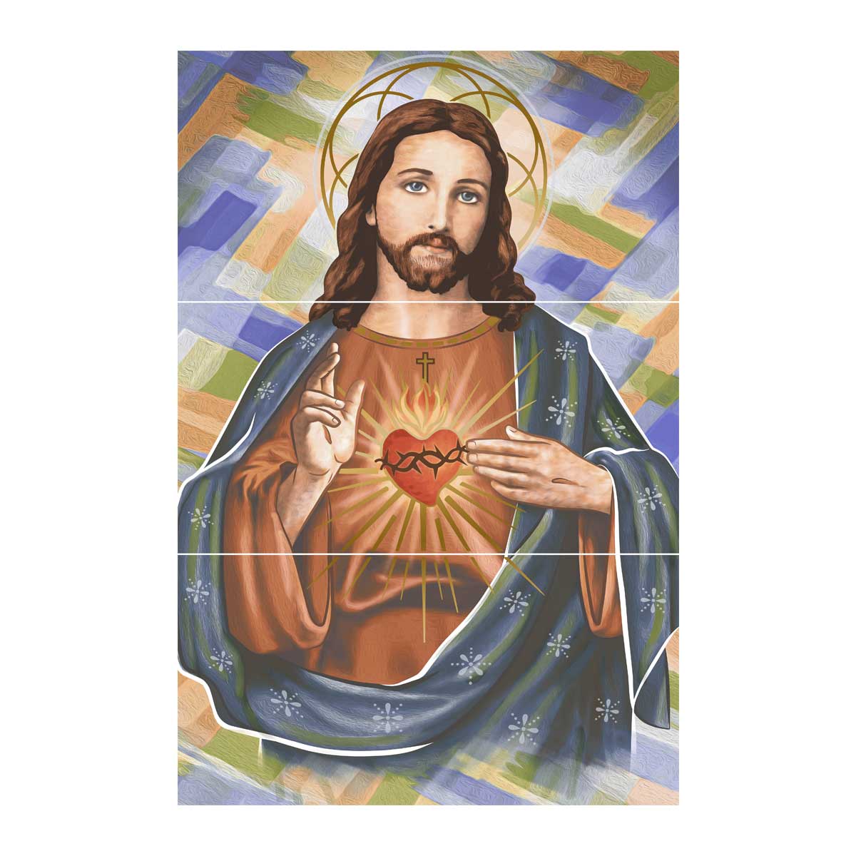 Mural Sagrado Corazon 3 Pcs Cara Única 30 X 60